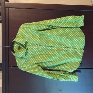 Talbots Green Blouse with White Dog Print